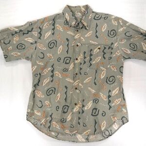 Vintage 90s Bugle Boy Short Sleeve Button Up Size L 100% Cotton Abstract Retro